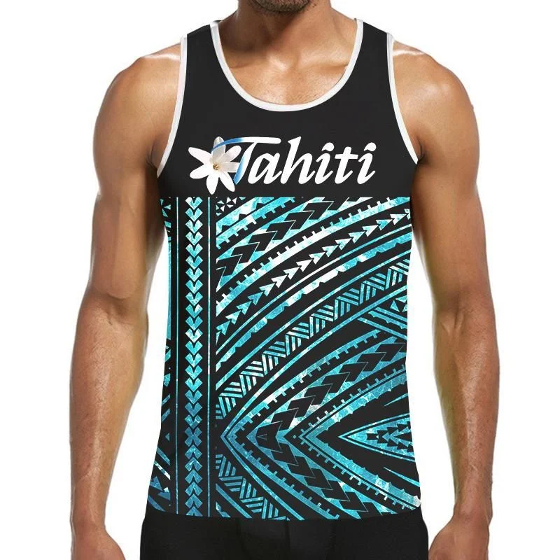 Fashion 3D Print Polynesia Tahiti Hawaiian Tank Top Men Hipster Summer Casual Quick Dry Sleeveless Loose Gym Vest Streetwear