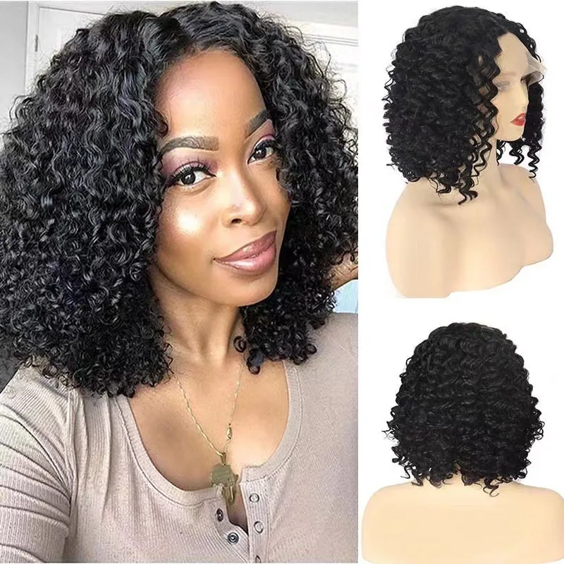 

European and American Style Lace Front Fashion for Women, African Small Curls, Black Short Curly Afro Wig, Synthetic Hair Wi