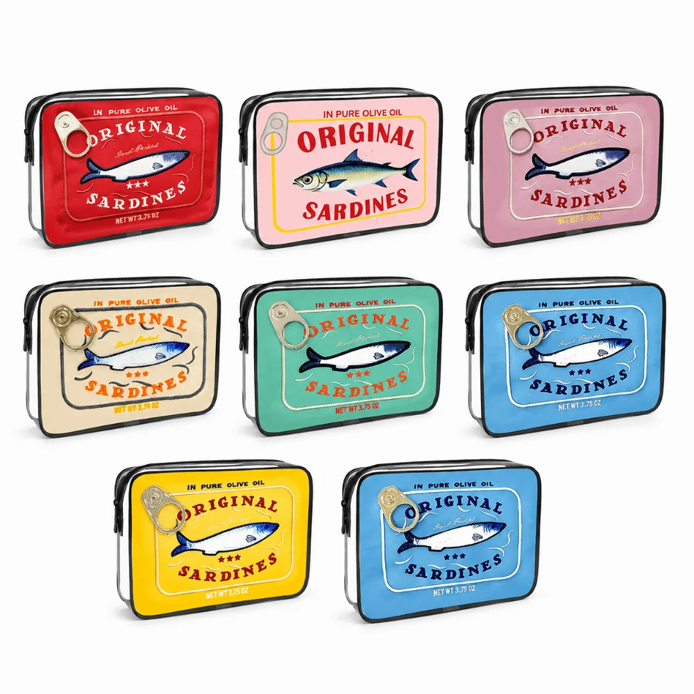 PVC Material Makeup Bag Zipper Closure transparent Makeup Pouch Portable Size Canned Sardines Design Cosmetic Bag For Travel