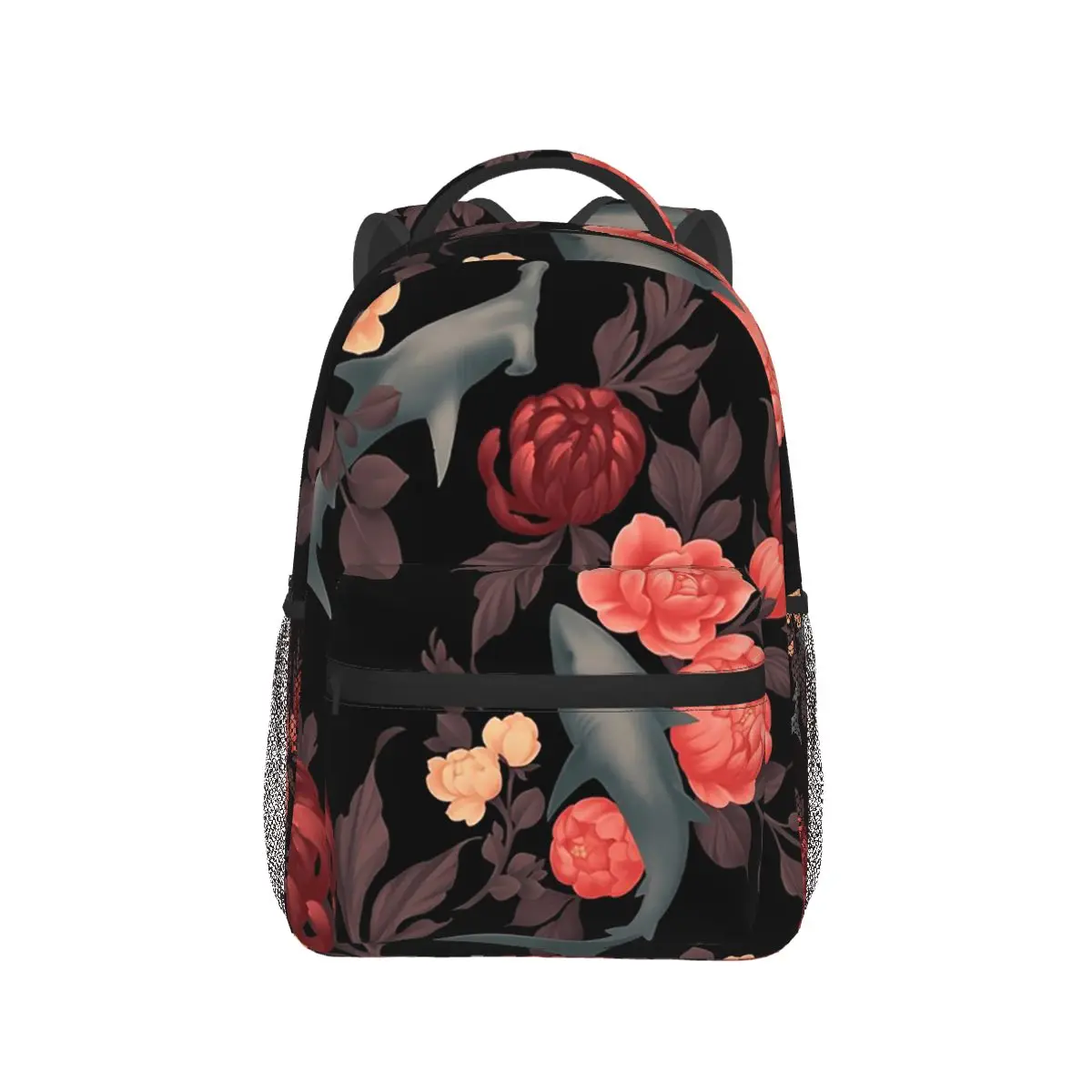 

Shark And Floral A Rose Shark Backpack Hot Sale Daypack Large Capacity Children BookBag School Bag Shoulder Bags for Men Women