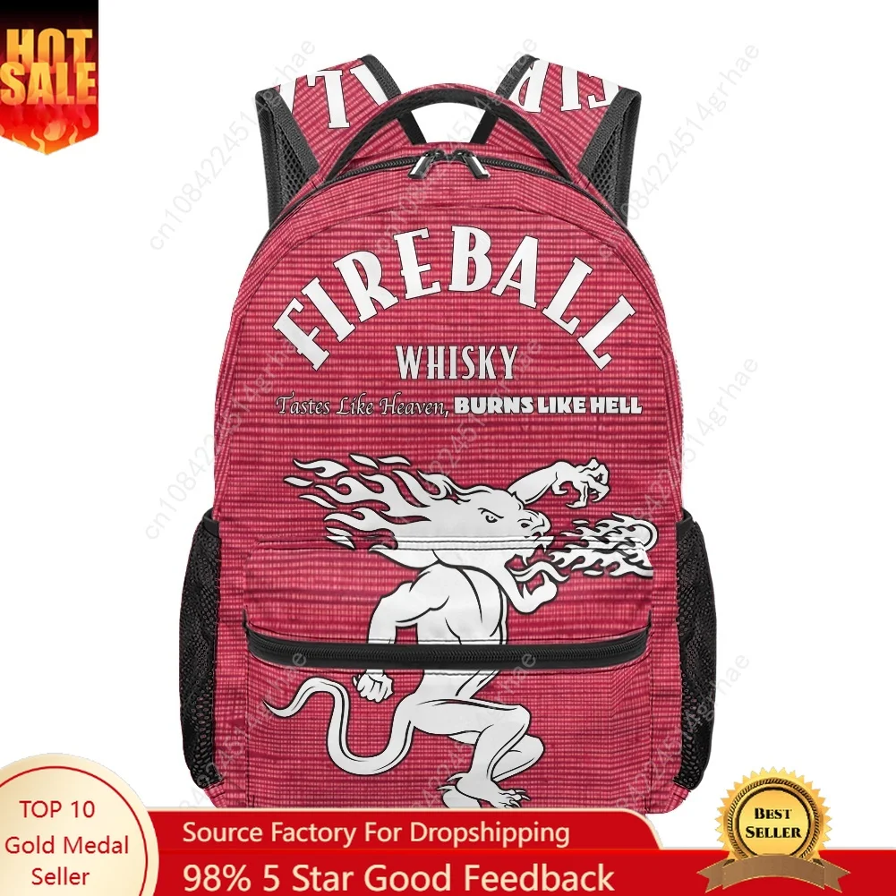 Fireball Cinnamon Whisky All-over Print Student Backpack Custom Suitable for Travel and Camping Lightweight, and Easy To Clean