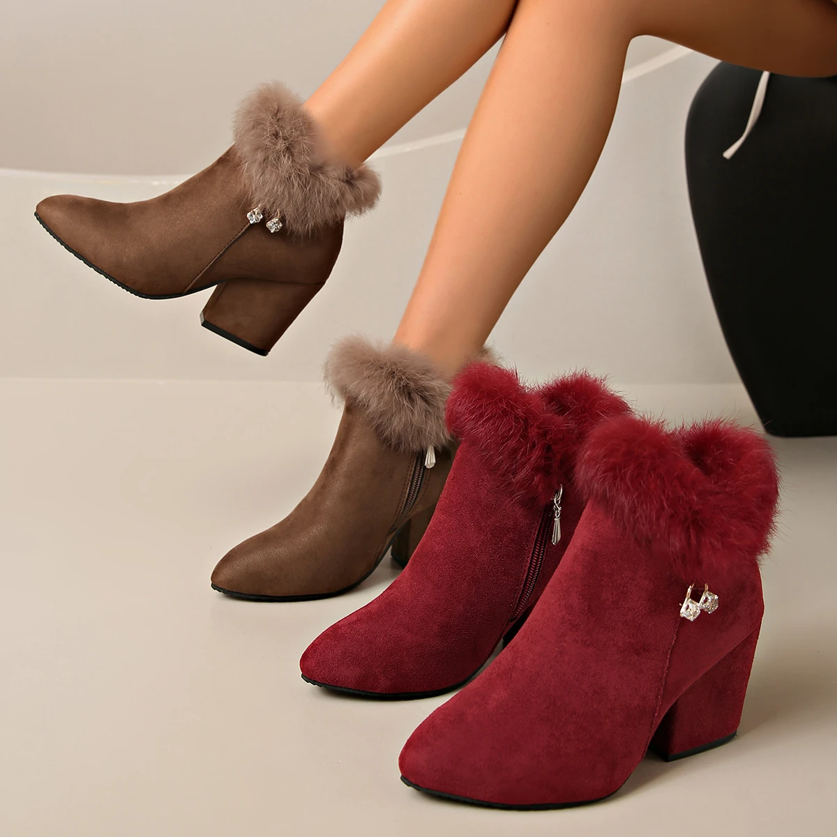 Women'S Fashion Riding Boots - 겨울 우아한 라운드 토 섹시 벨벳