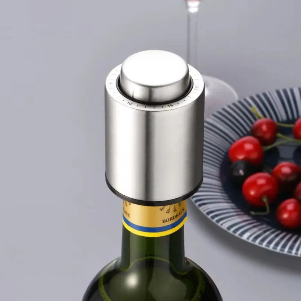 

Stainless Steel Vacuum Wine Stoppers Press Type with Time Scale Wine Bottle Stoppers Reusable Silver Wine Preserver Gifts