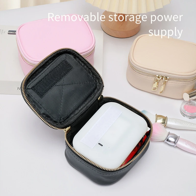 Rechargeable Travel Makeup Bag with LED Mirror, Compact Touch Screen Tabletop Cosmetic Mirror, 3 Colors Light C