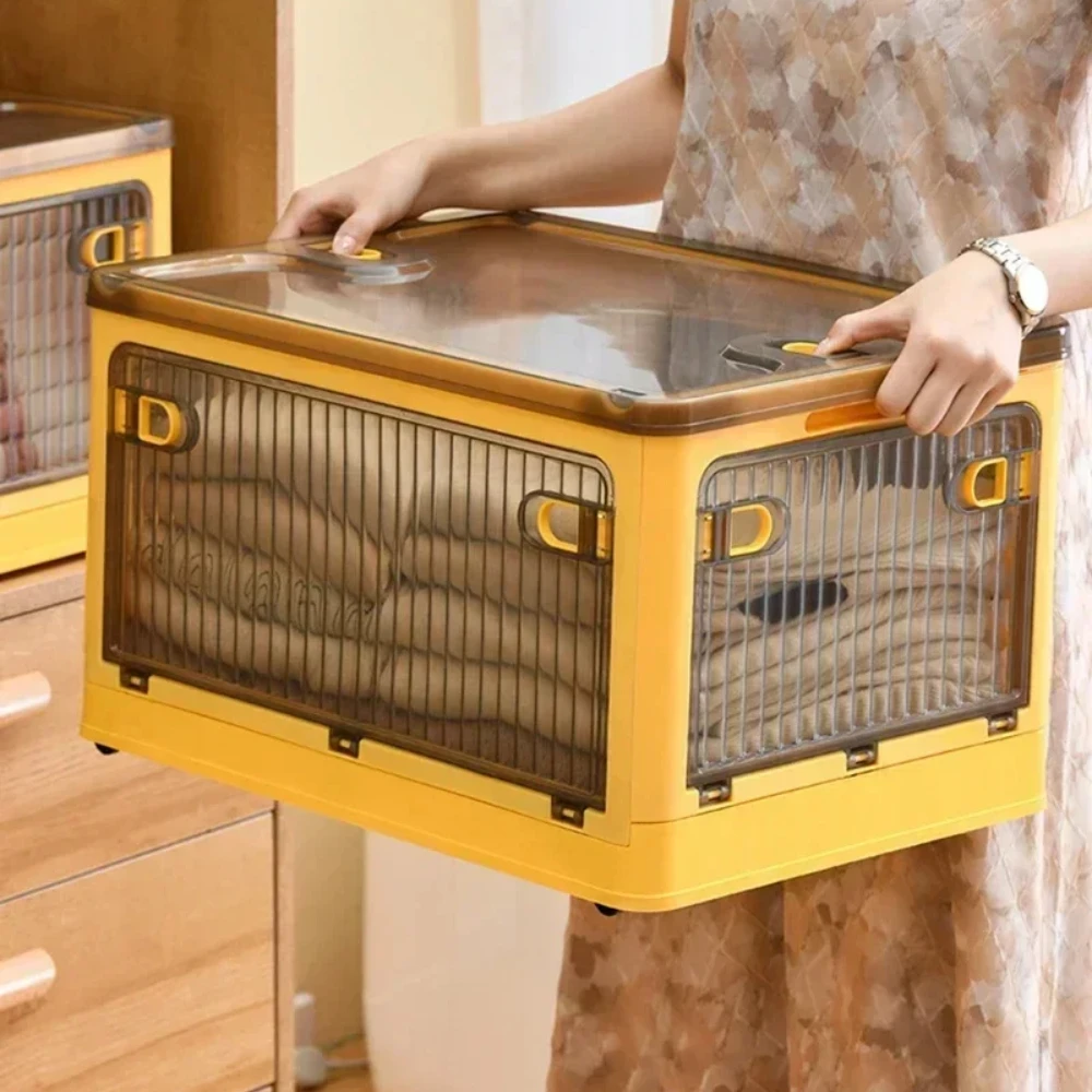 Foldable Storage Box Closet Organizer Stackable Sundries Organizer with Wheels Home Storage Large Capacity Books Snack Toy Bin