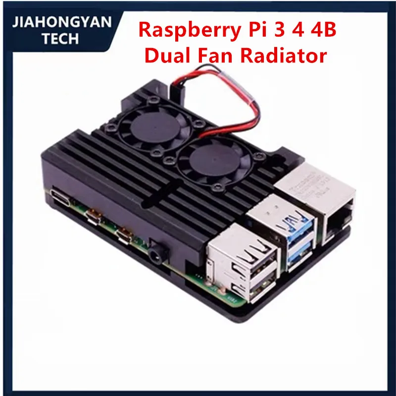 Carcasa para Raspberry Pi 3B 3B + 4 4B, carcasa de aleación de aluminio con radiador de ventilador dual