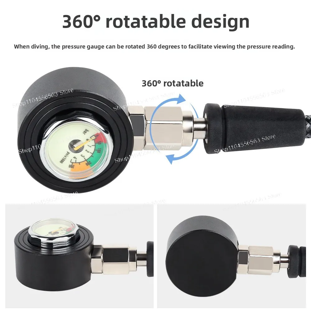 Scuba Diving SPG – Braided Carbon Fiber Luminous Pressure Gauge with BCD/Regulator HP Hose