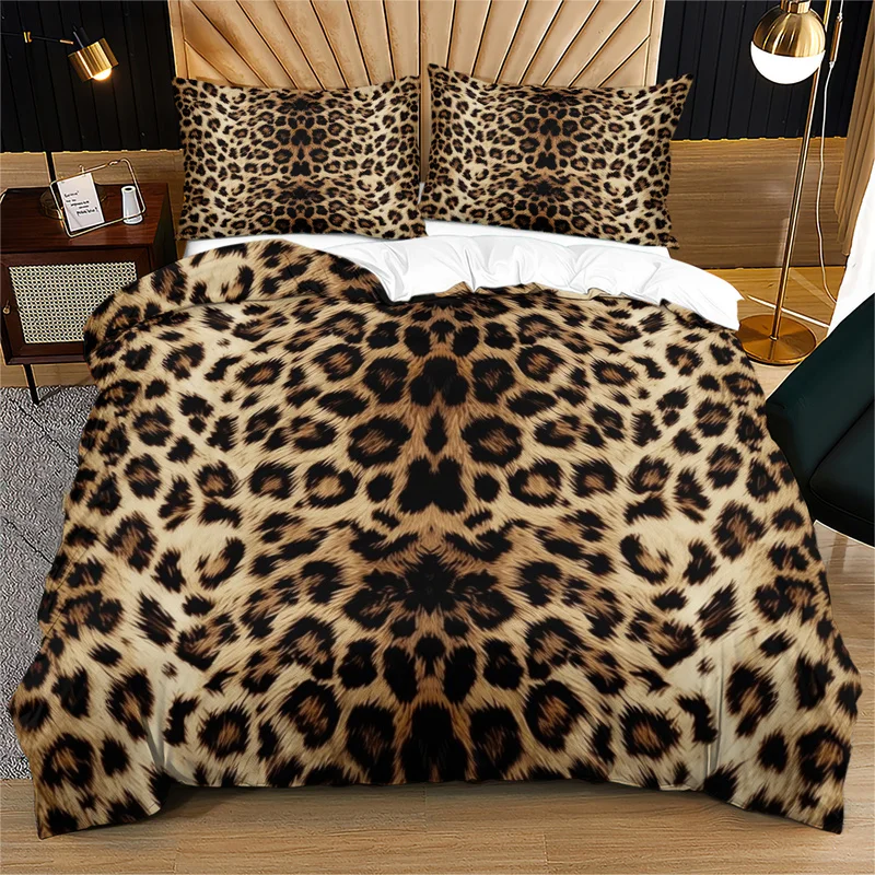 2/3Pcs Microfiber Duvet Cover Set (No Comforter & Pillow Inserts),Ultra-Soft,Breathable,Skin-Friendly,Classic Wild Leopard Print