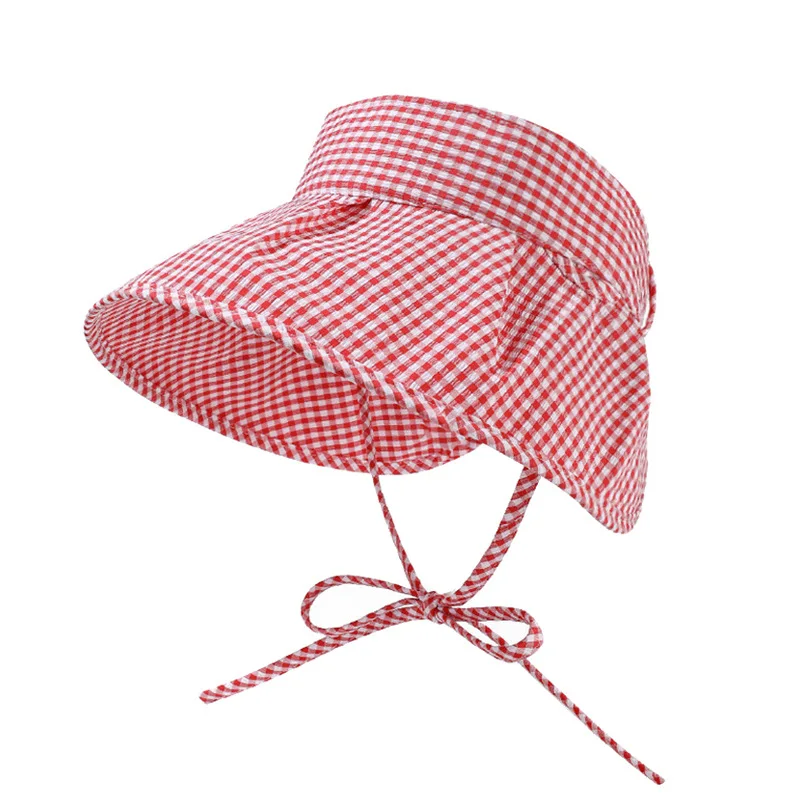 Butterfly knot checkered fisherman hat women's summer small fresh travel sun hat big brim to show face small sun hat