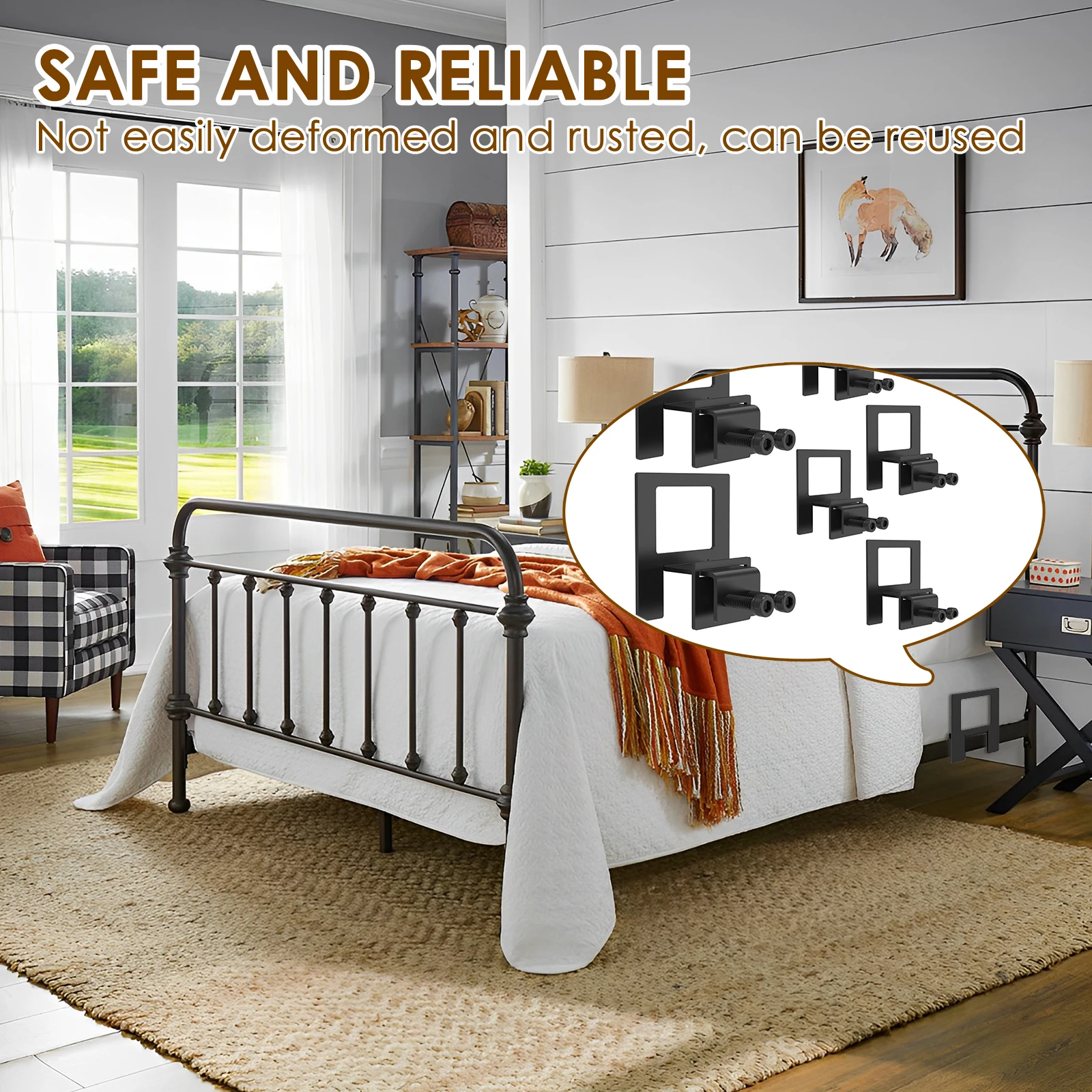 6 قطعة مرتبة التجنيب بار معدني عدم الانزلاق فراش القابض قابل للتعديل فراش استقرار مع مفتاح سداسية لإطار السرير #6