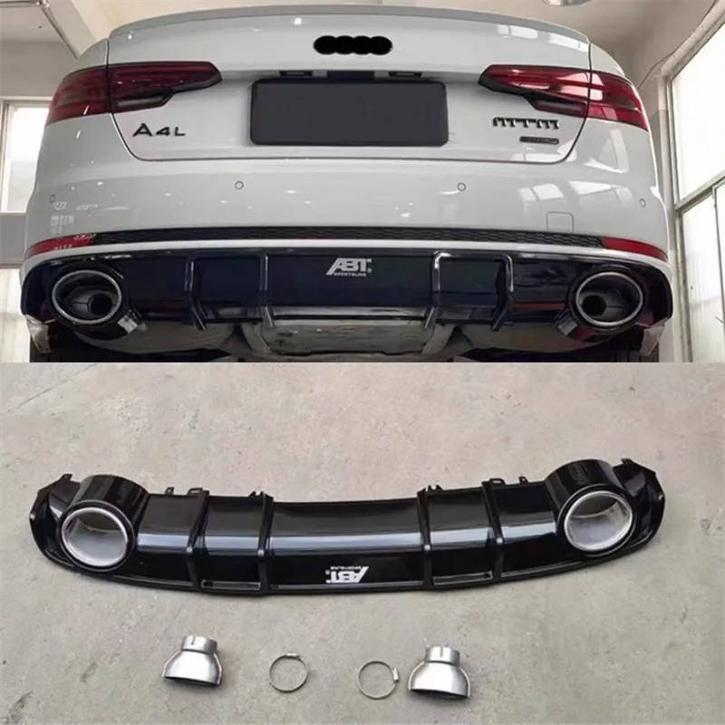

For Audi A4 RS4 2017-2020 High Quality ABS Bright Black Car Rear Bumper Lip Diffuser Exhaust Spoiler Car Accessories Body Kit