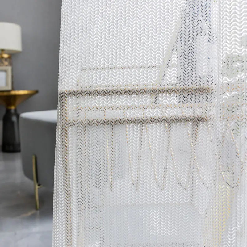 

Nordic Modern Tulle for Living Dining Room Bedroomminimalist Luxury Fishbone Gauze White Gauze Bay Window Impermeable Room Decor