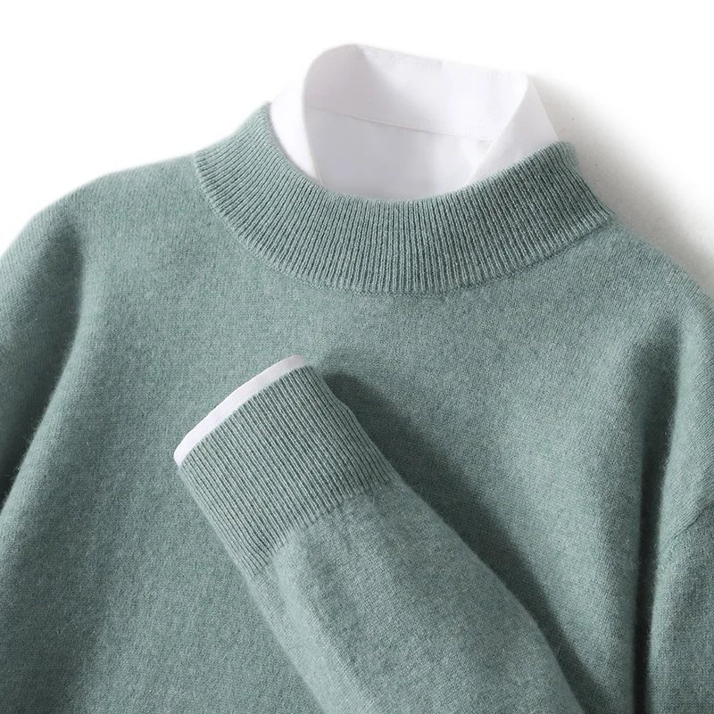 Autumn And Winter Cashmere Semi-Turtle Neck Men's Knitted Padded Wool Pullover Round Neck Knitted Bottoming Shirt