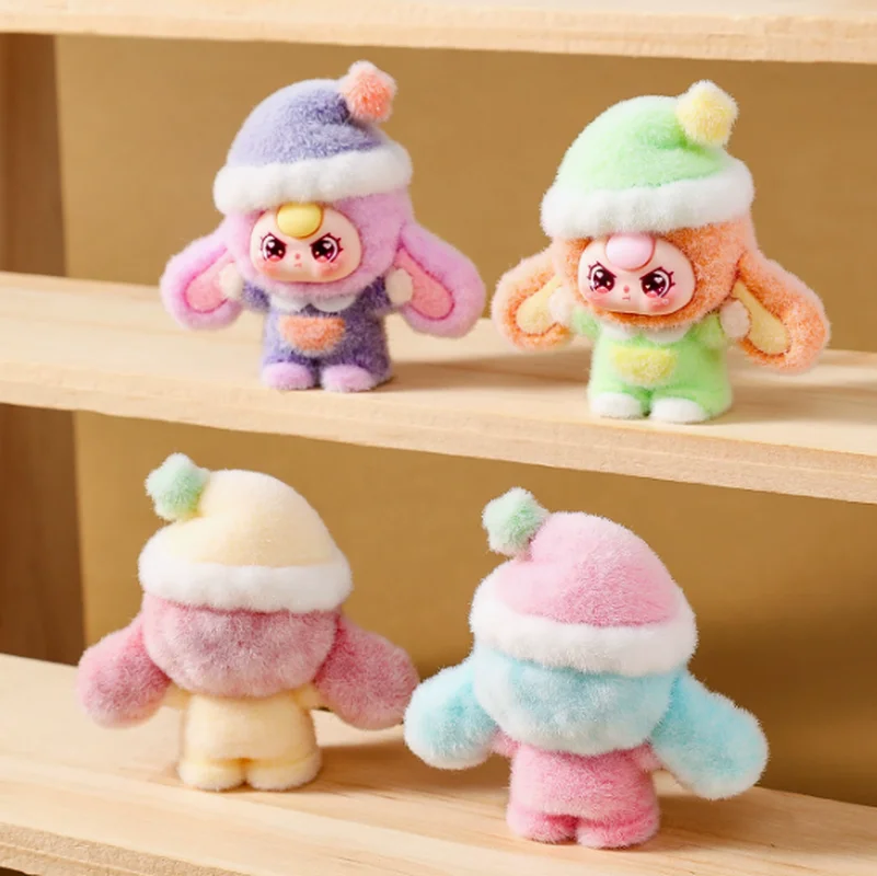 Новая детская шапка с тремя лисочками и бантом, пижамная серия, слепая коробка, милая мини-флокированная фигурка, настольный маленький орнамент, рождественский подарок для девочек