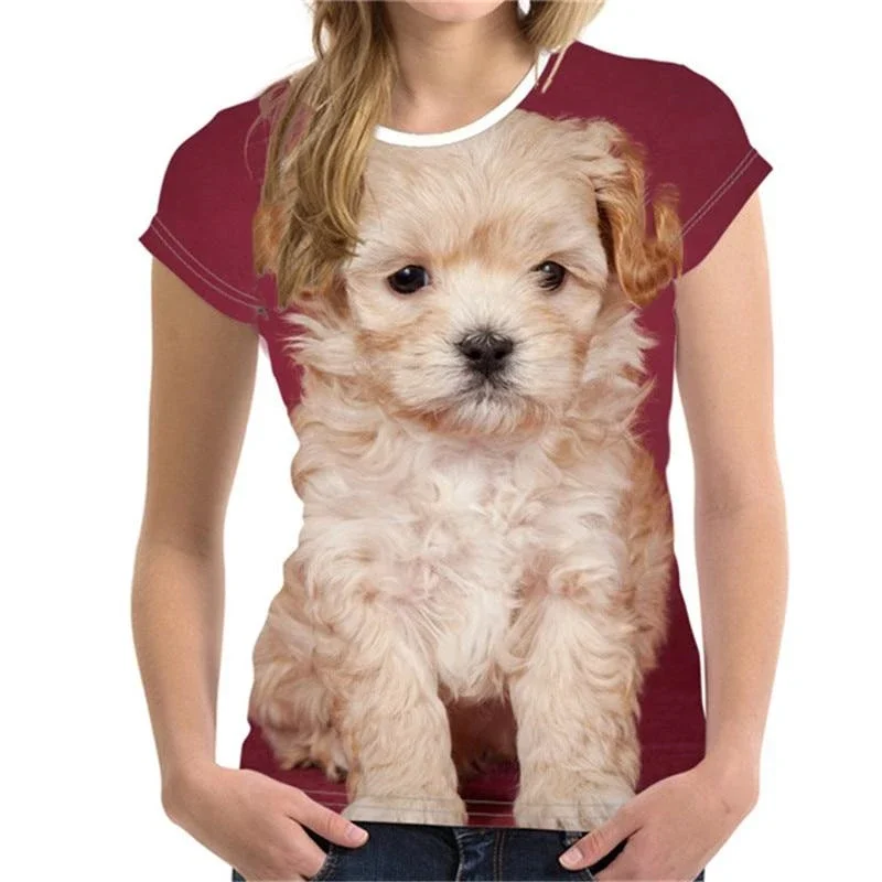 3D Leuke Dierenhond Print T-shirt Vrouwen Korte Mouw Vrouwelijke Harajuku Tees Casual O-hals Tops Vrouwen Kleding Dames Y2K Streetwear