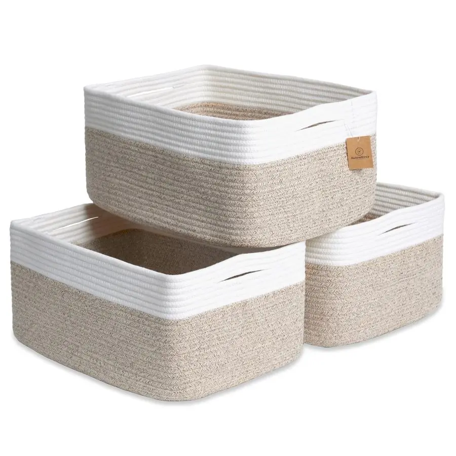 

Storage Baskets 16.8x13x7.6 Cotton Rope Woven Baskets for Organizing 3Pack Toy Storage Bins Basket for Shelves, Laundry, Blanket