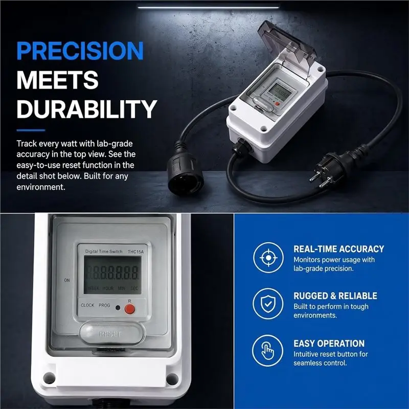 New Arrivals-IP65 Waterproof 230V 16A Mobile Digital Power Meter For Socket, Reset Function For Motorhome, Electric Car And