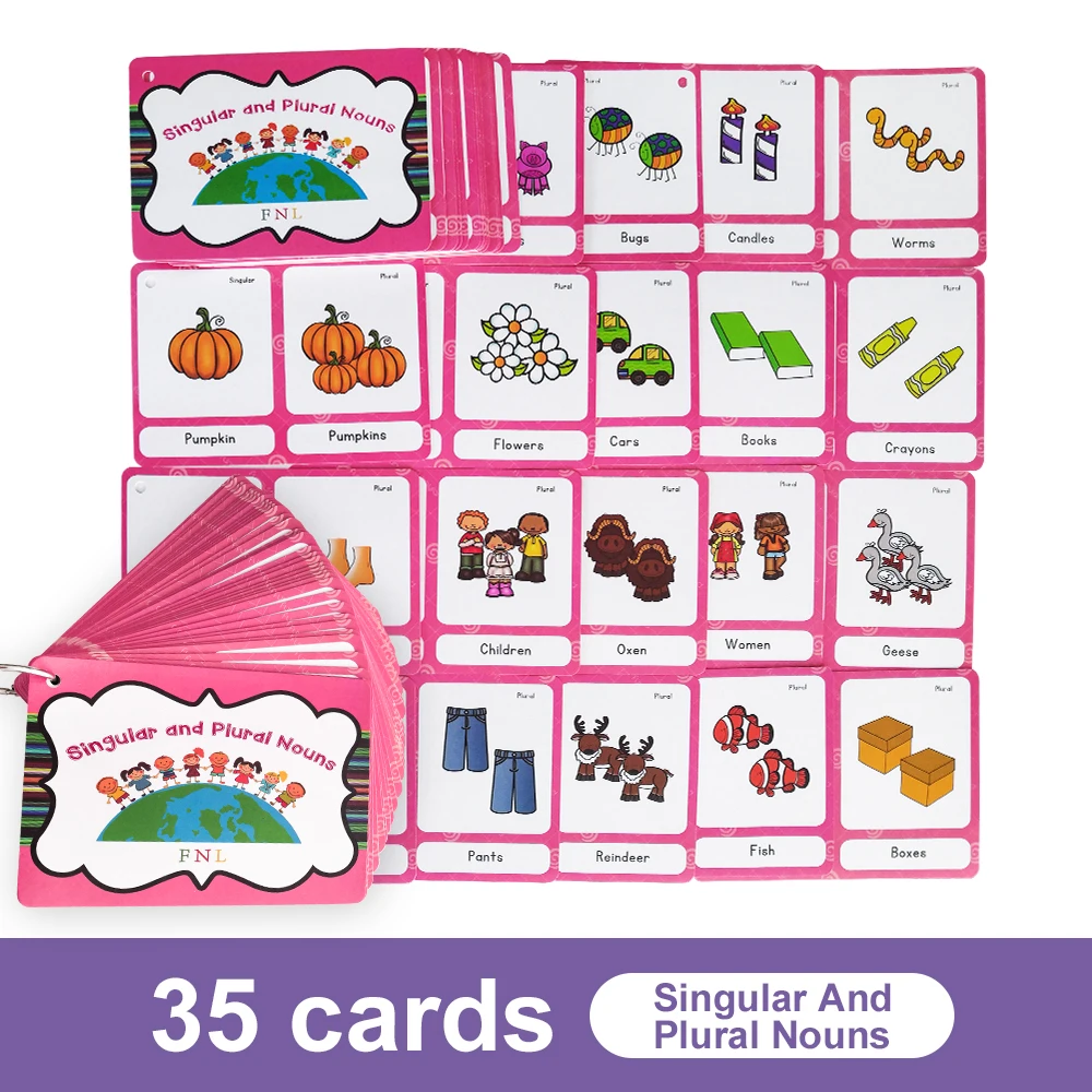 

35 Cards English Singular and Plural Nouns Flash Cards for Children Kid Learning English Word Grammar Montessori 9.2*13.6cm