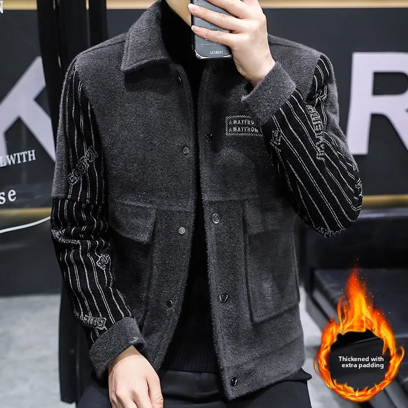 

Зимняя мужская куртка из золотистого вельвета с хлопковым усилением, модная повседневная универсальная модель в корейском стиле