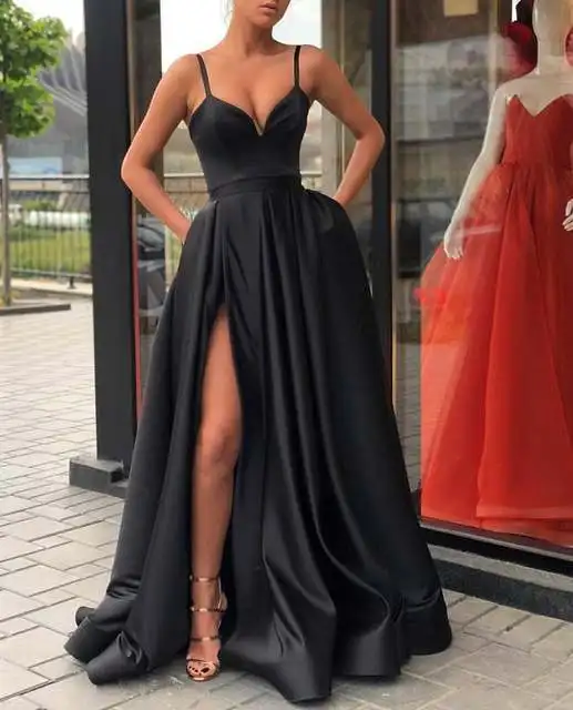 

Women's Spaghetti Strap Maxi Gown Deep V-Neck Side Slit Fashion Dress for Formal Occasions