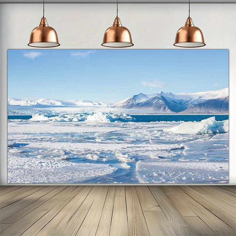 Abstract Blue Glacier Ice Tapestry Wall Hanging Scandinavian Nature Decor Large Art Print Winter Landscape Room Decoration