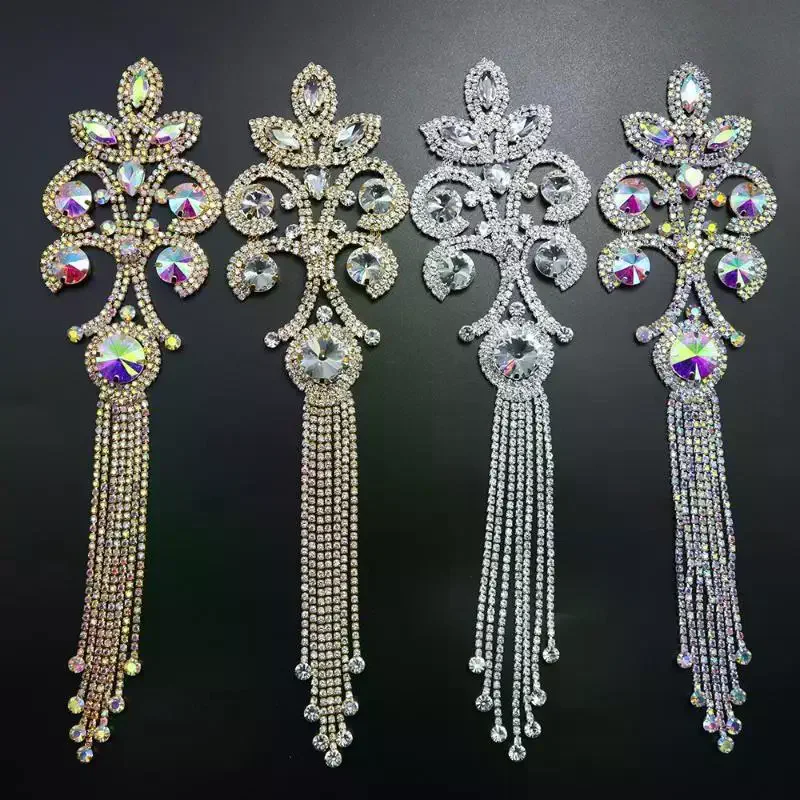 Gold Silver Crystal Rhinestone Fringe Shoulder Badge Shiny High Quality Applique for Daily Outfit Upgrade