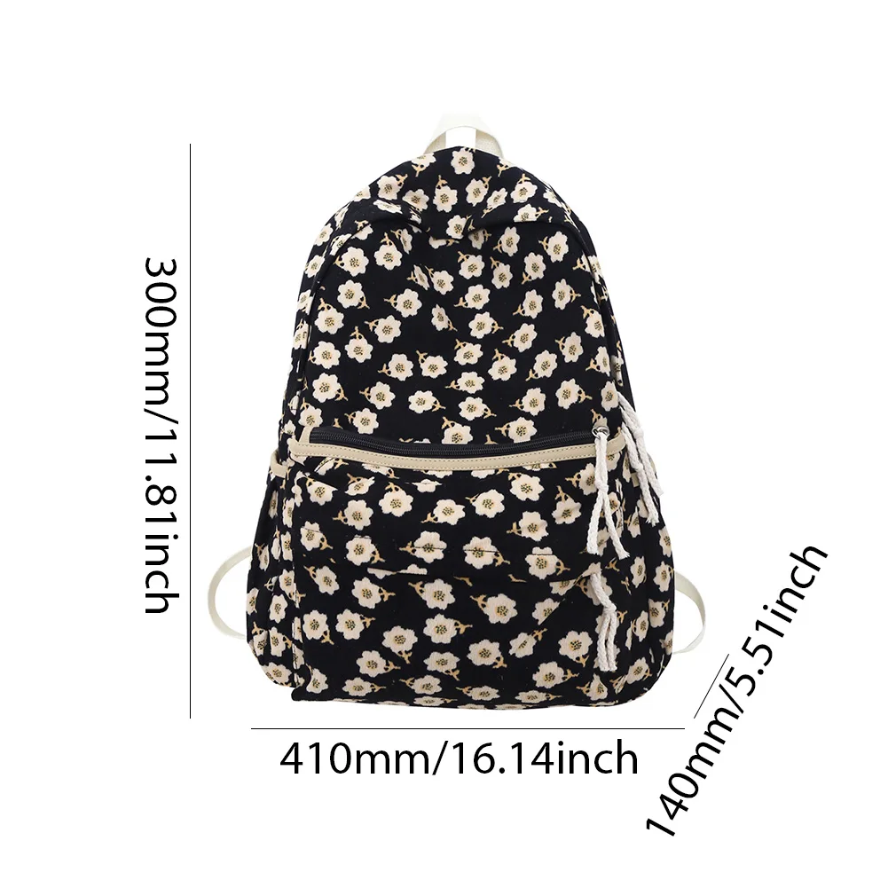 Fashion Corduroy Schoolbags Japanese Aesthetic Backpacks Multi-pockets Students Mochilas Large Capacity Floral Pattern Knapsacks