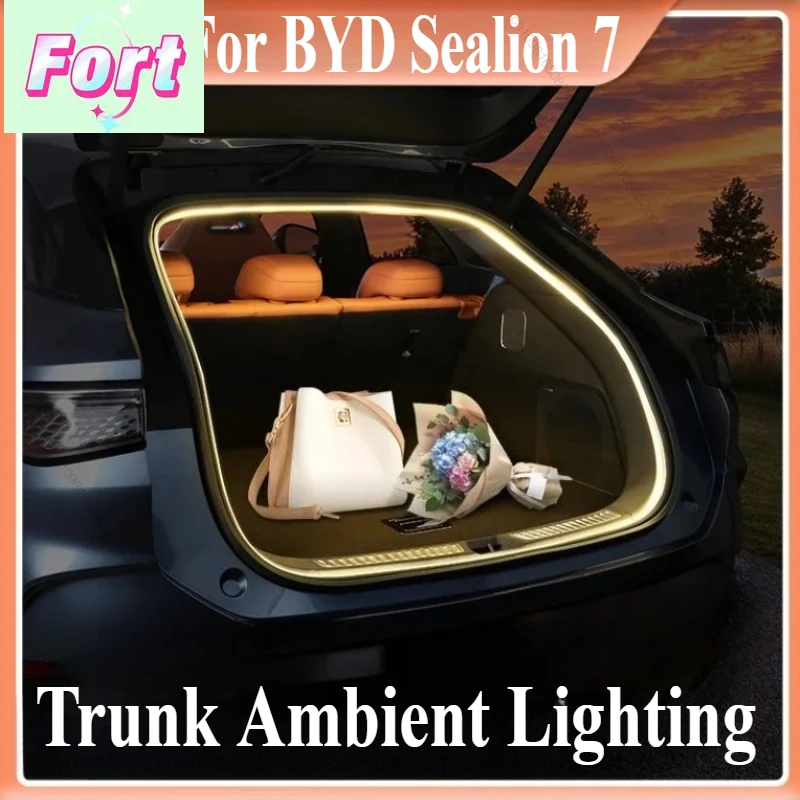 New For BYD Sealion 7 Sealion 07 EV 2024 2025 Car Rear Trunk Brighten LED Strip Lighting Waterproof Flexible Accessories