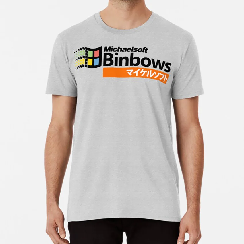 

YM Michaelsoft Binbows マイケルソフト T Shirt Michaesoft Binbows Windows Parody Funny Vapour Wave