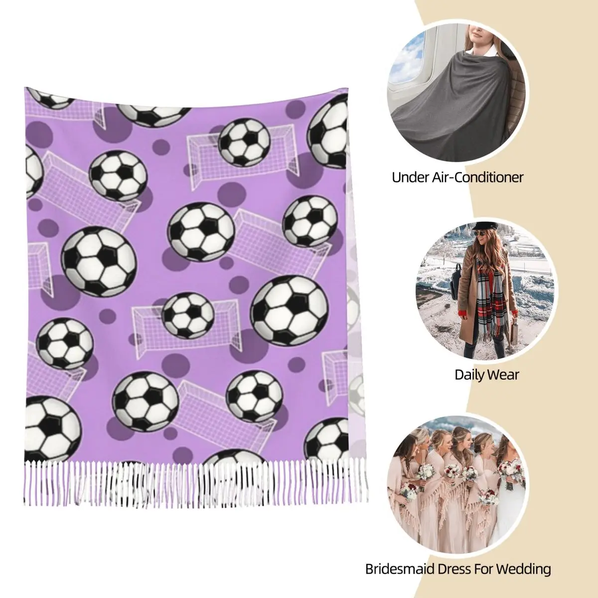 Pallone da calcio e porta sciarpa da calcio con motivo viola sciarpe con nappe scialli e impacchi morbidi e caldi da donna scialle lungo autunno inverno