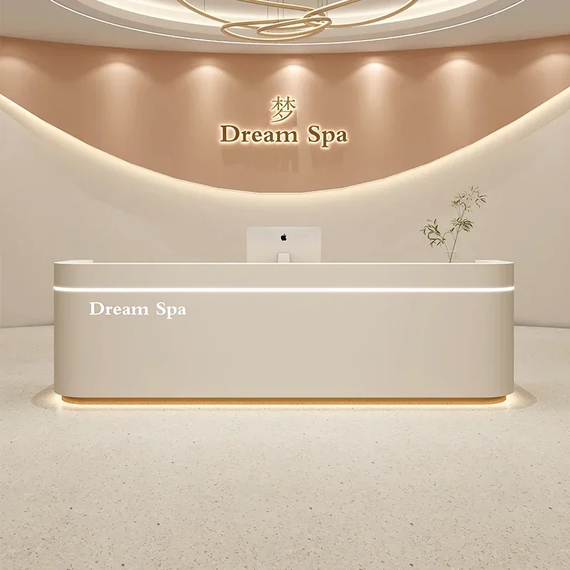 Nordic Beauty Salon Reception Desk Cream Style Checkstand Outfit Shop Atril Counter Storage Office Furniture Receptionsdisk FYRD