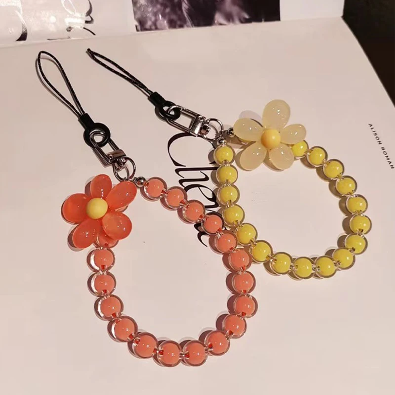 1pc Macaron-Colored Crystal Bead String Fashion Mobile Phone Lanyard Ins Style Handmade Beaded Anti-Lost Mobile Phone Chain