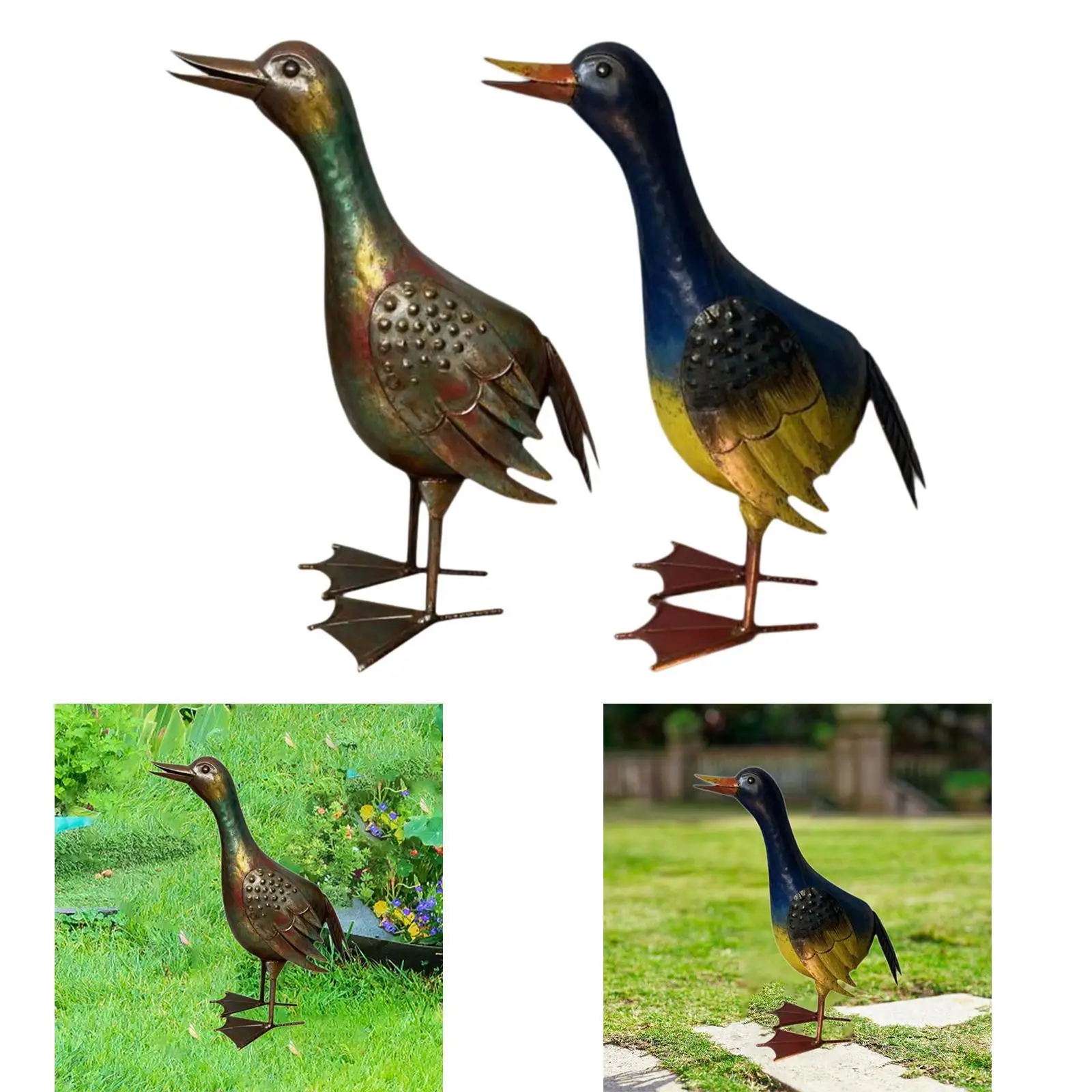 

Металлическая садовая скульптура утки, реалистичное искусство двора, декоративная птица, декоративное украшение для пруда для наружного двора и балкона