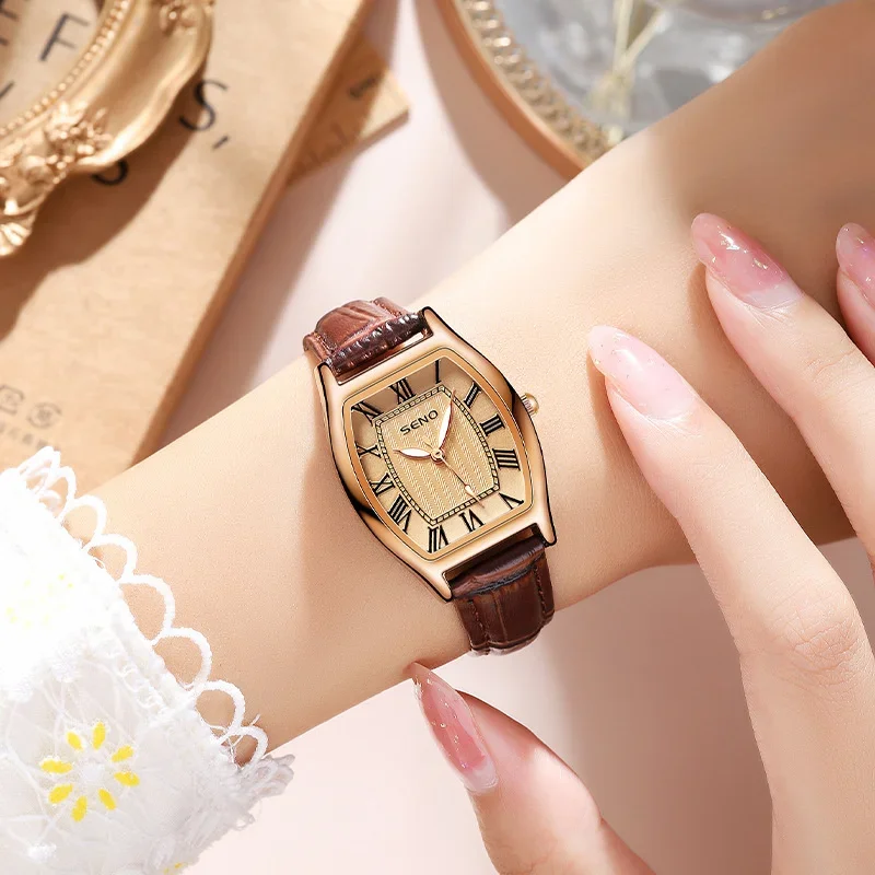 New Arrival SENO Brand 's Small Square Foreign Trade Explosive Style Wine Barrel Type Women's Quartz Watch