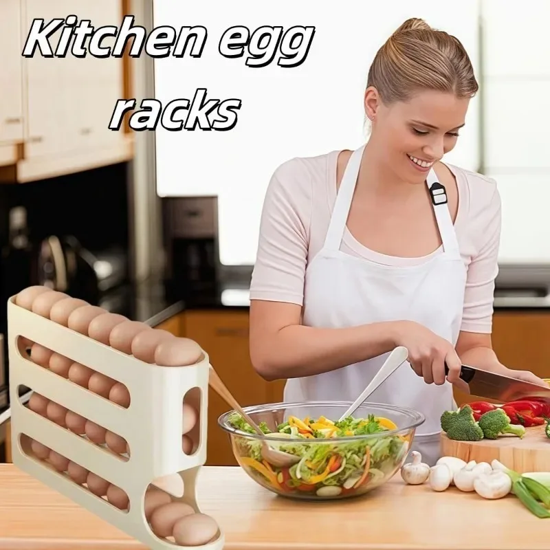 1pc 4-layer Sliding Egg Storage Box Ladder Egg Storage Box Large-capacity Automatic Egg Rolling Machine Kitchen Egg Storage Tray