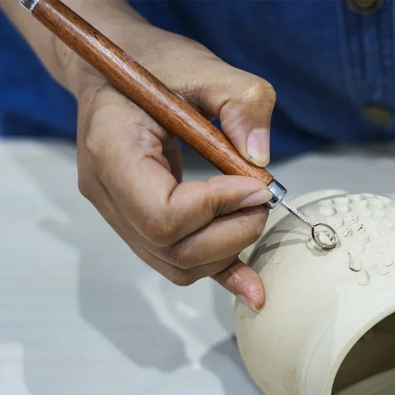 

4pcs Pottery Texture Tool Carving Knife Ceramic DIY Wooden Handle Double Head Ring Pull Engraving Clay Sculpture Modeling Tool