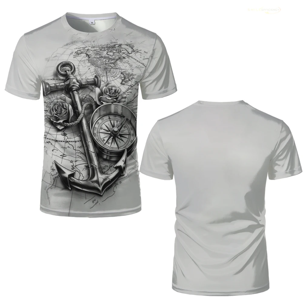 Men's Retro 3D printed T Shirt Anchor Pattern Casual Short-Sleeved Tops Summer Street Trend Men High Quality Clothing ​T-Shirts image 4