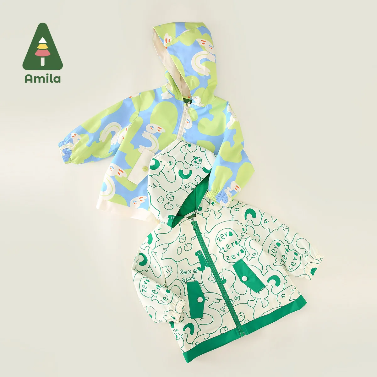 Amila Baby Jacket 2024 Spring New 3-in-1 Waterproof Windproof Printed Coat Girls Boys Cute Children Clothes