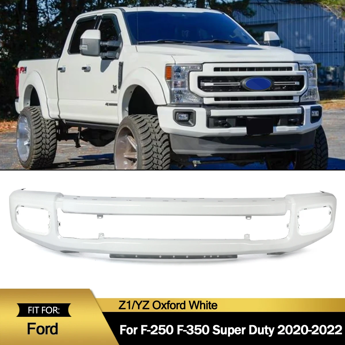 Steel Front Bumper Face Bar For Ford F250 F350 2020 2021 2022 Front Bumper Guad with Fog Lights Hole Oxford White Z1/YZ Magickit