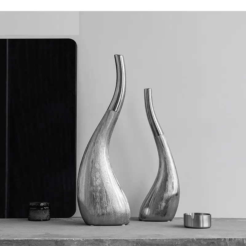 Silver Curved Bottle Crafts Ornaments Ceramic Artwork Statue Desk Decoration Sculpture Room Decor Furnishings