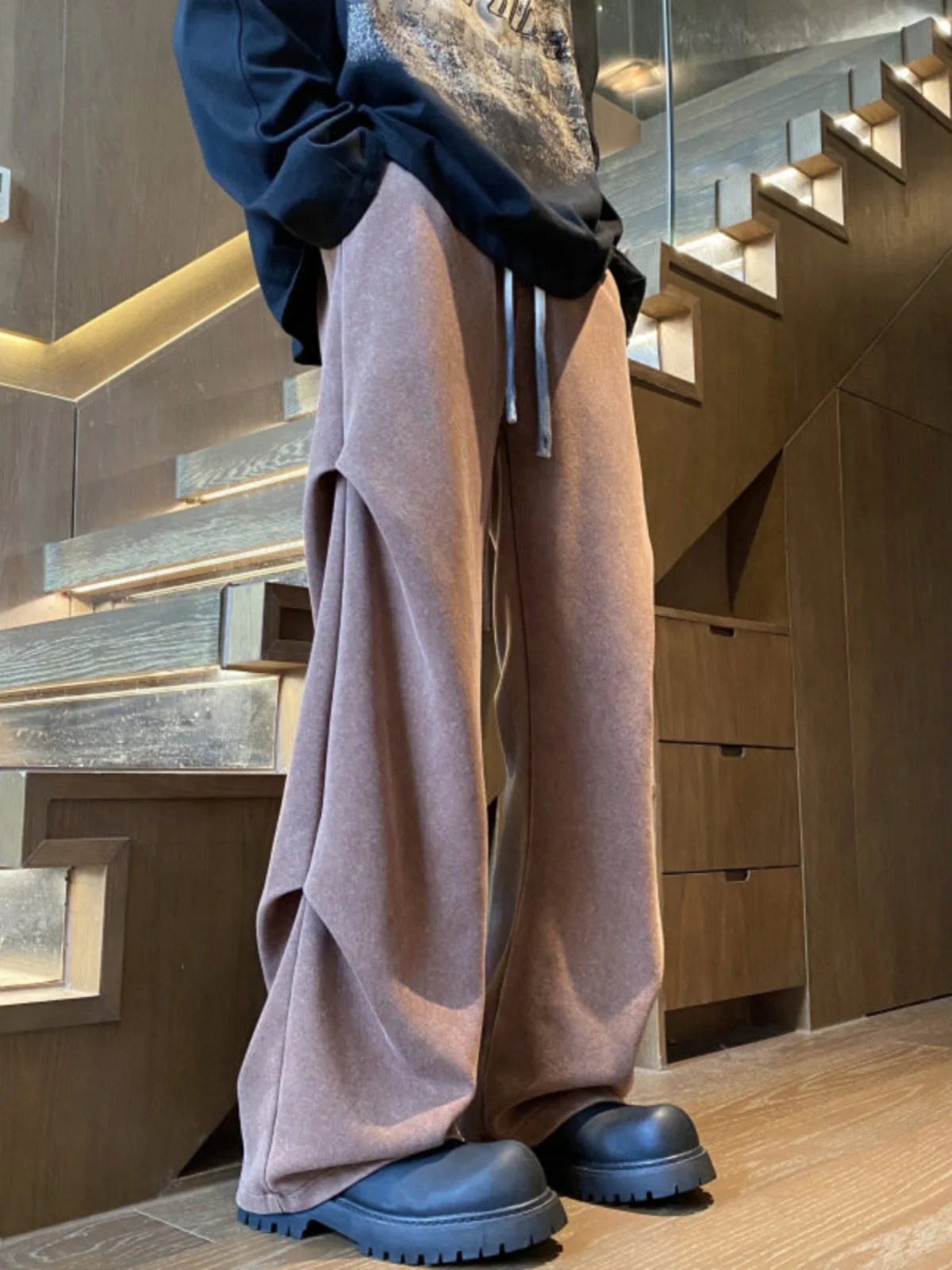 

Мужские повседневные брюки цвета кофе с эффектом потертости, весенне-осенние, свободного кроя, с высокой талией, прямые, спортивные, для активного отдыха