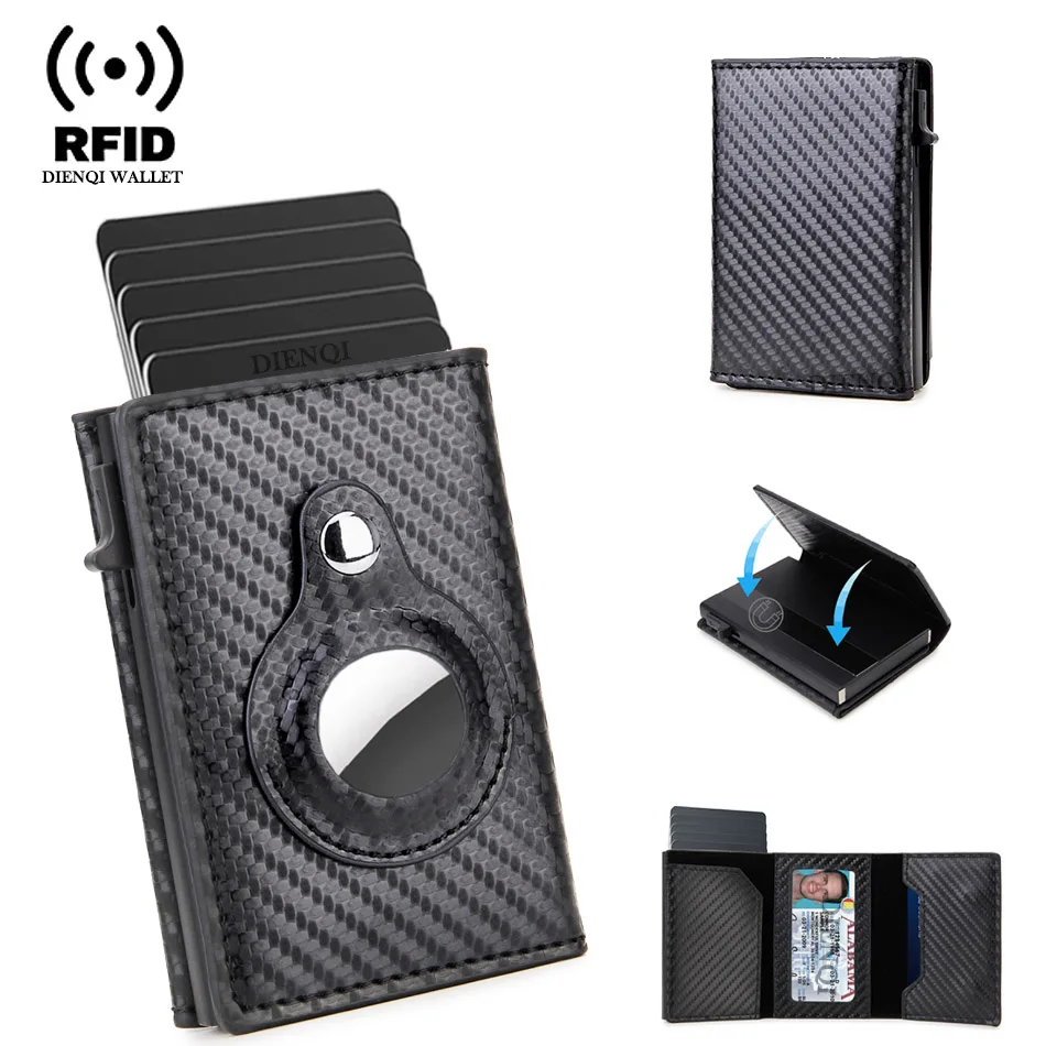 Portable Business Card Holders Automatic Pop Up Credit Card Holder Carbon Fiber Money Clips Minimalist Wallet for AirTag Tracker