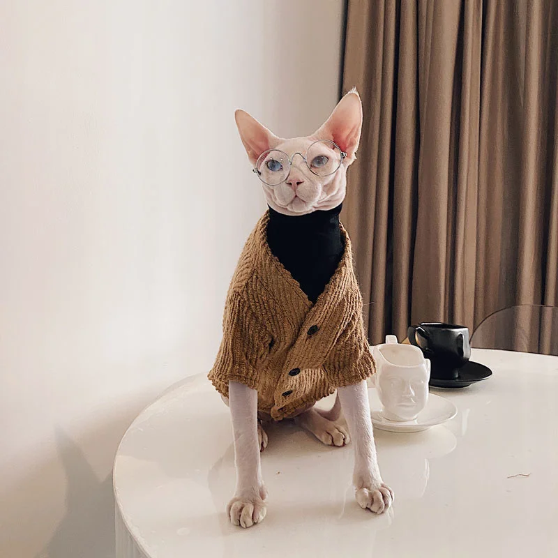 Hairless Cat Clothes Sphinx Devon Costumes For Cats Thickened Warm Winter Sweater Bottomed Cardigan Minimalist Pet Supplies