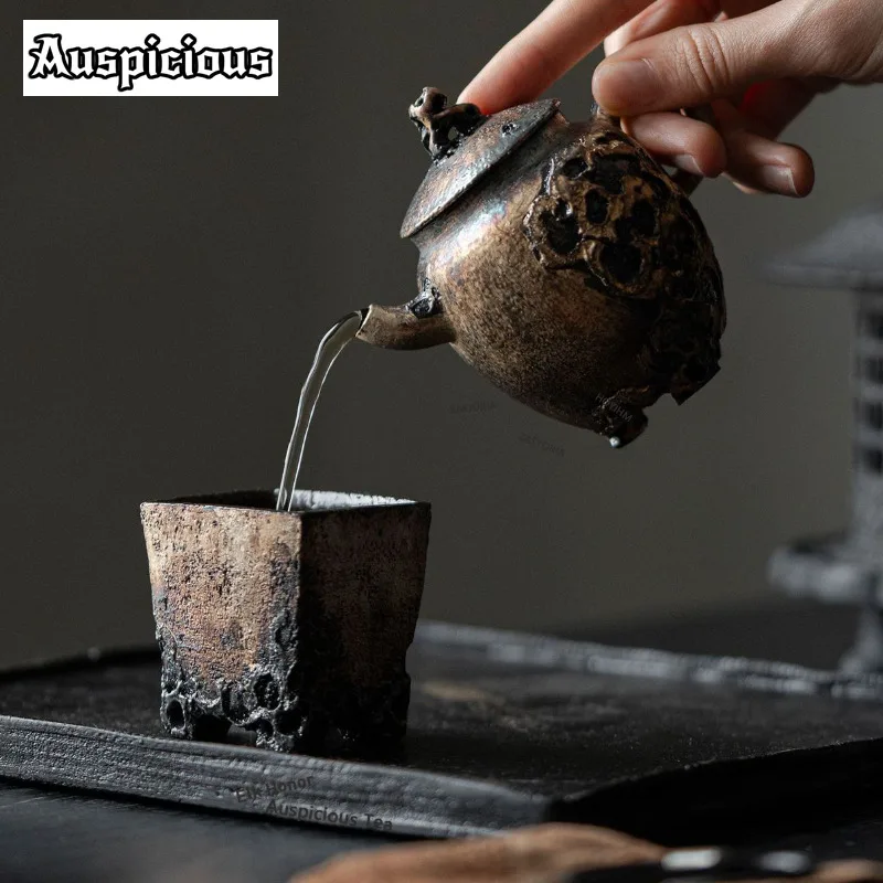 ZAEYORIA 120ml Handmade Lacquer Silver-colored Teapot Ancient Tea Infuser Pot Tea Maker Kettle with Ball Hole Teaware Ornaments