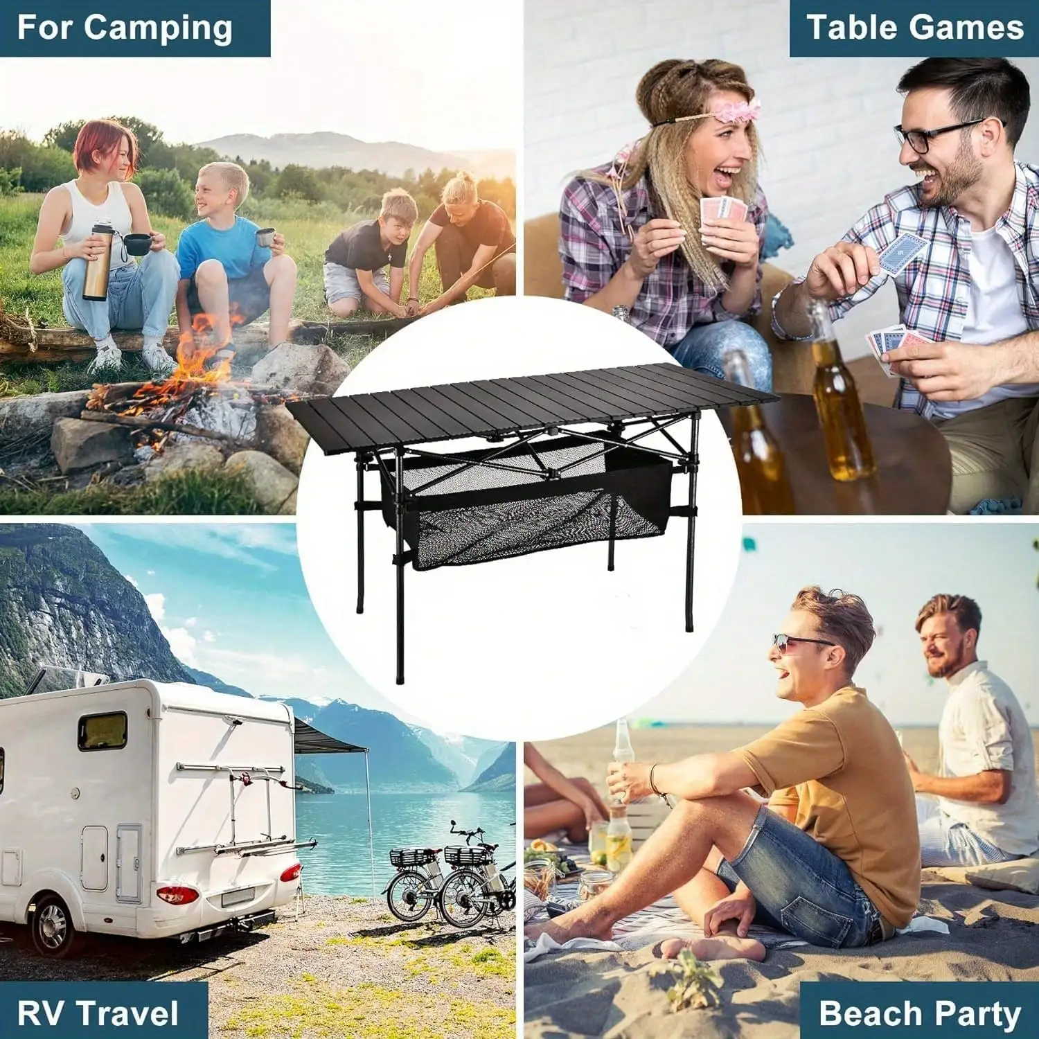 Aoran Outdoor Folding Portable Picnic And Camping Table, Aluminum Roll-Up Table With Easy-To-Carry Bags, Suitable For Indoor And Outdoor Use, Camping, Beaches, Backyards, Barbecues, Parties, Terraces, image 3