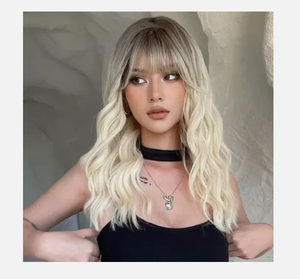 Novas perucas longas loiras claras onduladas femininas lindas 24 polegadas