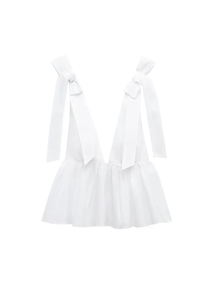 

TRZA Women Sexy Fashion With Bows Poplin Tank Tops V Neck Straps Female Camis Mujer