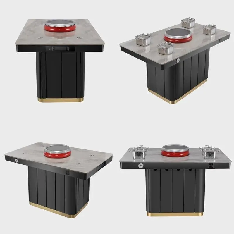 Korean Hot Pot Table BBQ Grill Commercial Kitchen Smoke Free Design UL ETL Certified Marble Table Top Dining Chair Set