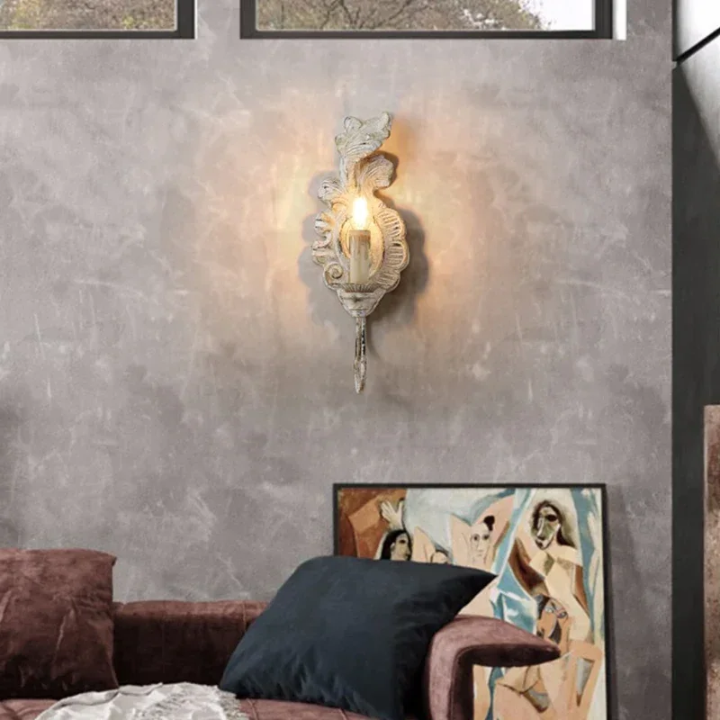 SANDYHAF Rench Countryside Retro Resin Fishtail Wall Lamp Do for Lighting Living Room Dining Room Bedroom Background LED Lights