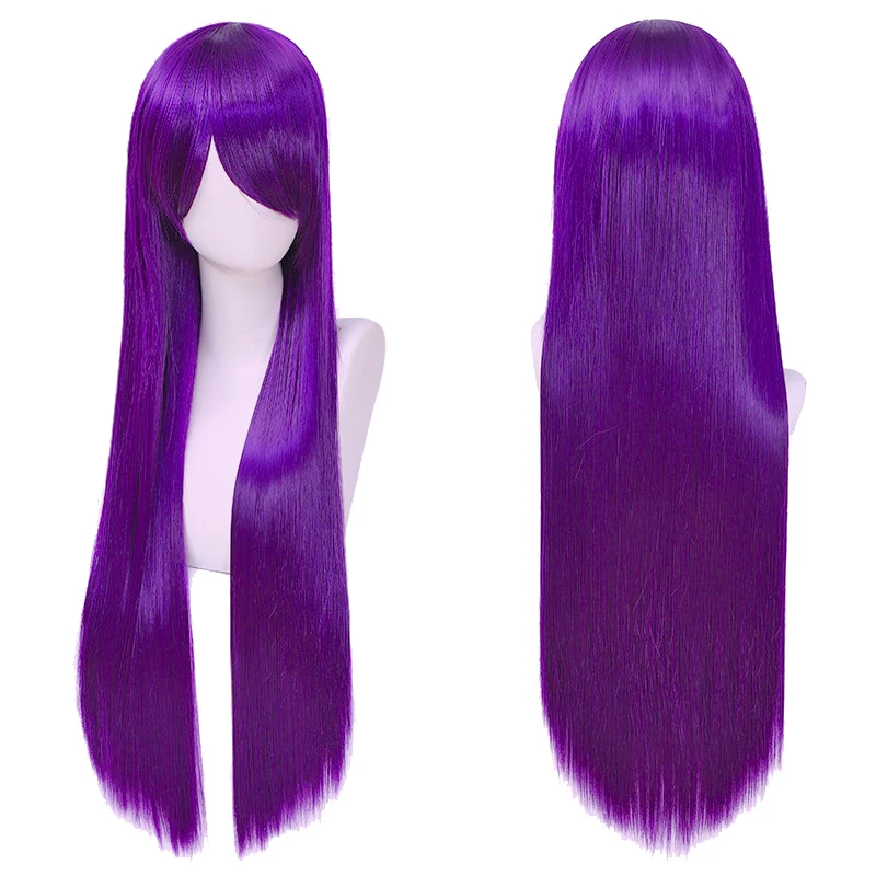 Peluca larga sintética de 80 cm, color blanco y púrpura, para cosplay, con flequillo 2
